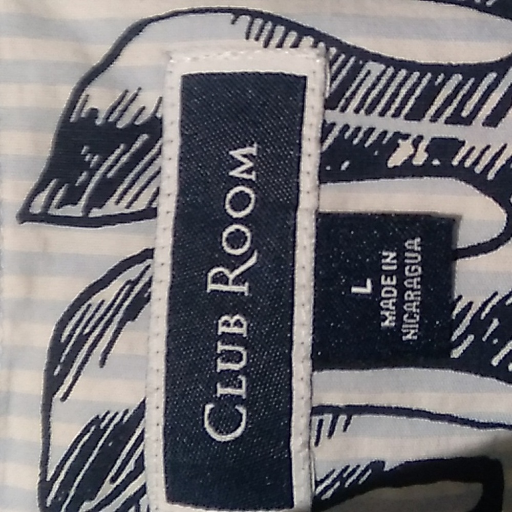 Club Room Madison Palm 🌴 graphic button up shirt size Large, navy and white - Picture 8 of 14